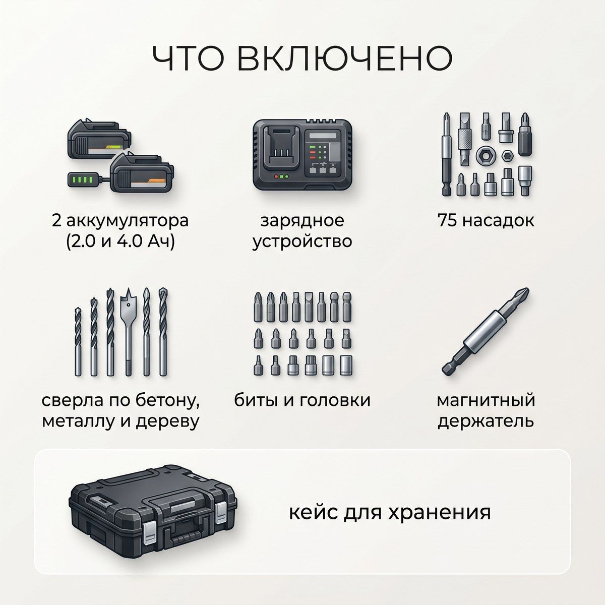 комплектация ударного шуруповёрта CaseGuru Шурик