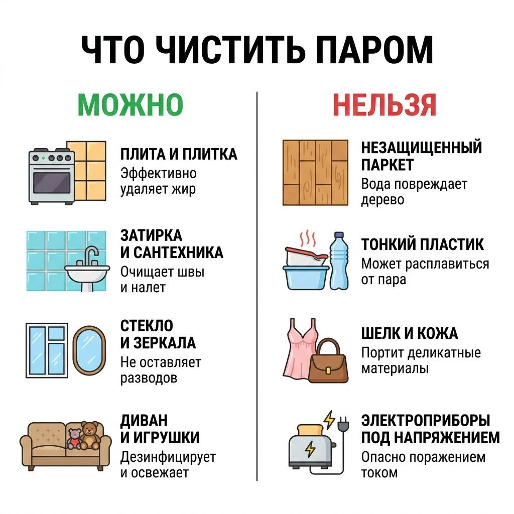 Инфографика: что можно и нельзя чистить паром