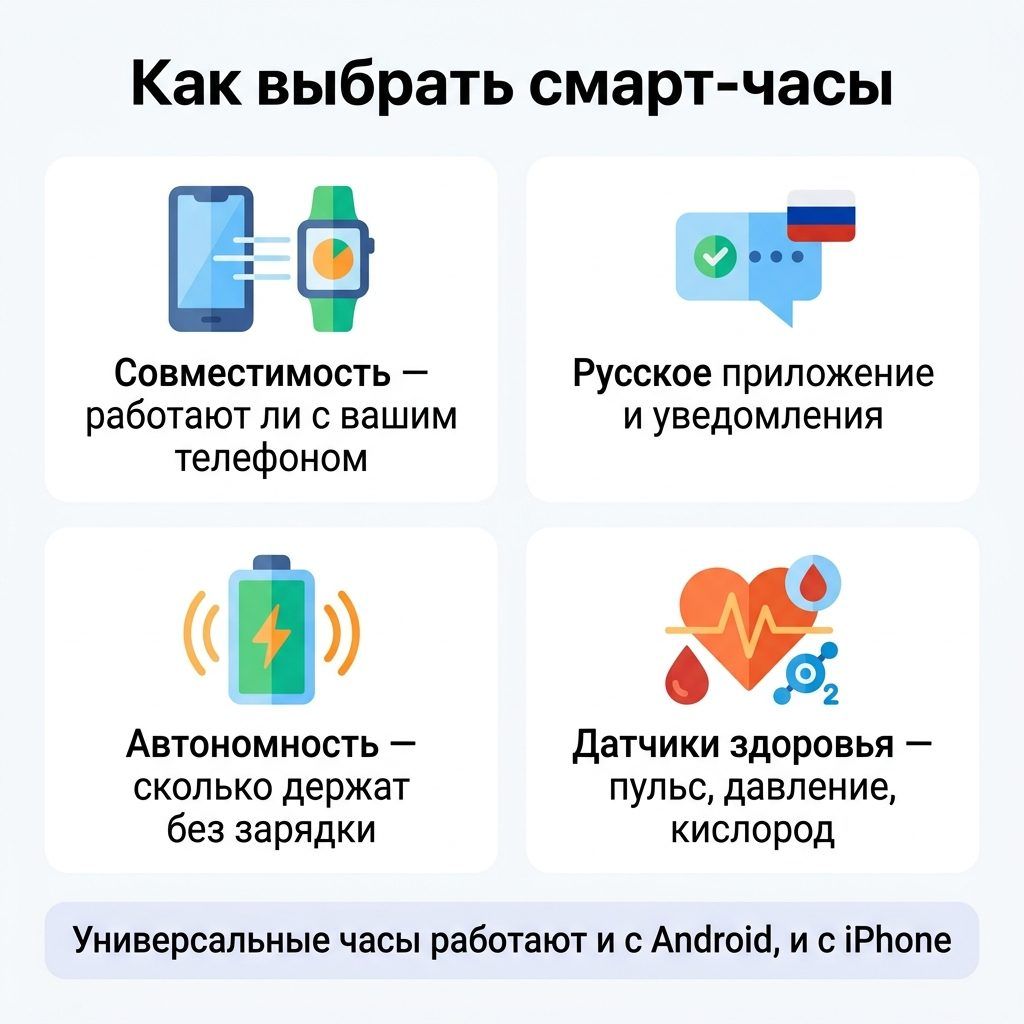Инфографика: как выбрать смарт-часы для любого телефона