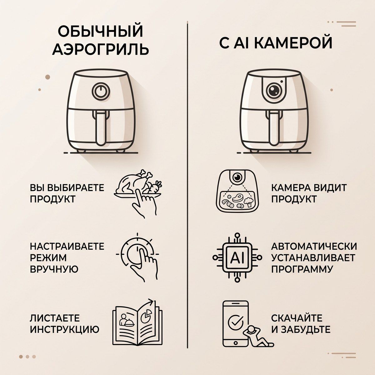 сравнение обычного аэрогриля и аэрогриля с ИИ-камерой