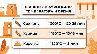 Шашлык в аэрогриле: температура и время для свинины и курицы — инфографика