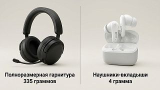 Полноразмерная игровая гарнитура и наушники-вкладыши: разница в весе 335 и 4 грамма
