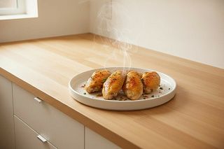 Готовые куриные крылышки из аэрогриля, поданные на тарелке