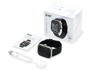 Комплект смарт-часов CaseGuru CGWatch Nova: коробка, инструкция, часы и магнитный USB-кабель для зарядки