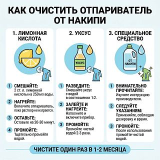 Инфографика: 3 способа почистить отпариватель от накипи