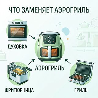 Инфографика: что заменяет аэрогриль — духовку, фритюрницу и гриль
