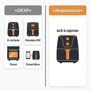 Инфографика: функции DEXP разнесены по моделям, а Жароваров собирает всё в одном приборе