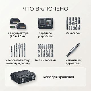 комплектация ударного шуруповёрта CaseGuru Шурик