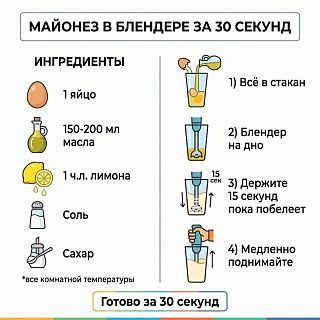 Инфографика: рецепт майонеза в блендере за 30 секунд