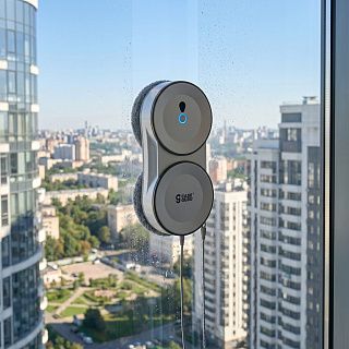 мойка окон роботом снаружи на высоте