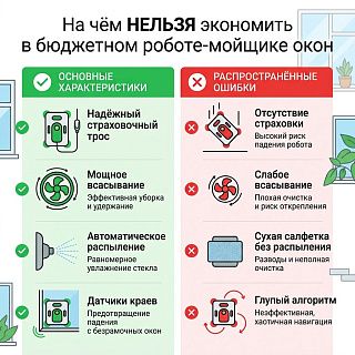 Инфографика: на чём нельзя экономить в бюджетном роботе-мойщике окон