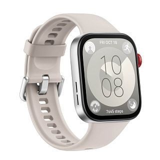 Huawei Watch Fit 3 в светлом корпусе с бежевым ремешком, на экране 7645 шагов
