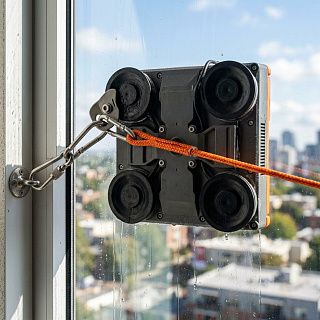 Крупный план: крепление робота и страховочный трос