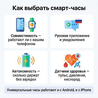 Инфографика: как выбрать смарт-часы для любого телефона