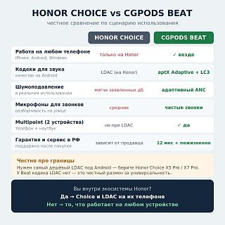 сравнение Honor Choice и CGPods Beat по сценариям использования