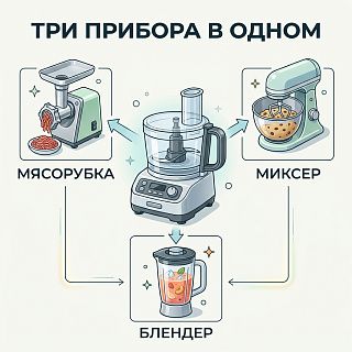 Три прибора в одном: мясорубка, миксер, блендер — инфографика