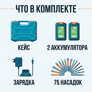 Что входит в комплект шуруповёрта — инфографика