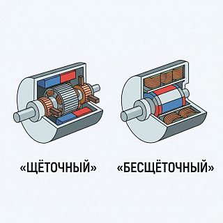 Щёточный и бесщёточный мотор шуруповёрта в разрезе