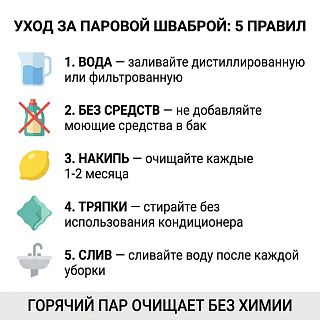 Инфографика: 5 правил ухода за паровой шваброй