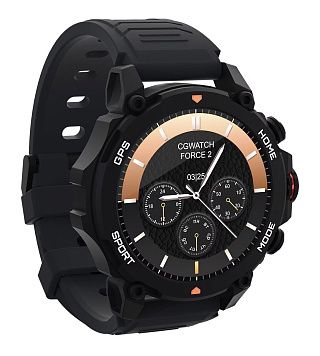 Смарт-часы CaseGuru CGWatch Force 2: чёрный корпус, медное кольцо циферблата и ребристый ремешок