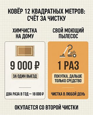 Счёт за чистку ковра 12 м²: химчистка 9 000 ₽ за выезд против своего пылесоса