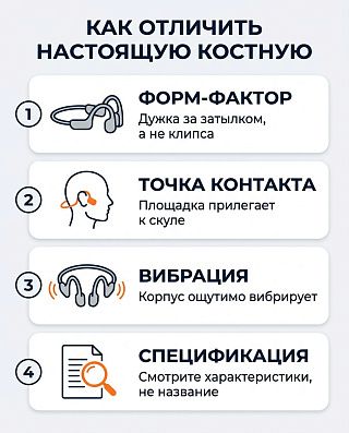 Четыре признака настоящей костной проводимости: форм-фактор, точка контакта, вибрация, спецификация