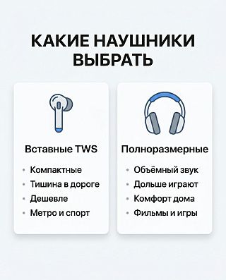 Вставные TWS и полноразмерные наушники — сравнение форматов