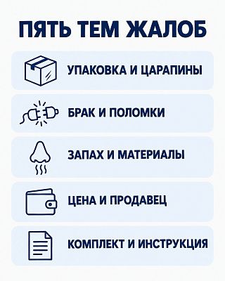 Инфографика: пять тем жалоб покупателей на чайники — упаковка, брак, запах, цена и комплект
